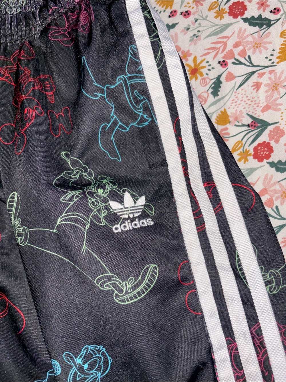 adidas Black Kids Mickey Outline Joggers with White Stripes - Picture 3 of 3